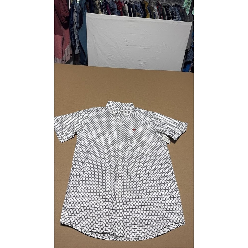 Ariat Mens Short Sleeve Button Up Shirt Geometric Black White XL 9-23